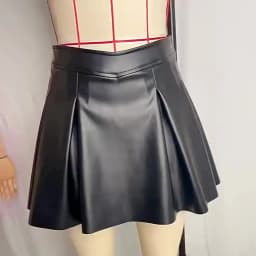 2026 New Women's Black Pu Leather Skirt High-waisted A-shaped Pleated Skirt