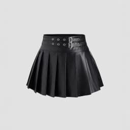 2026 New Women's Black Pu Leather Skirt High-waisted A-shaped Pleated Skirt