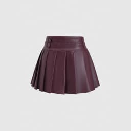 2026 New Women's Black Pu Leather Skirt High-waisted A-shaped Pleated Skirt