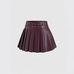 2026 New Women's Black Pu Leather Skirt High-waisted A-shaped Pleated Skirt
