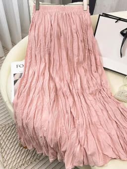 Spring Summer Elastic Waist Skirts Women Wrinkled Soft Solid A Line Long Skirt With Linning