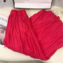 Spring Summer Elastic Waist Skirts Women Wrinkled Soft Solid A Line Long Skirt With Linning
