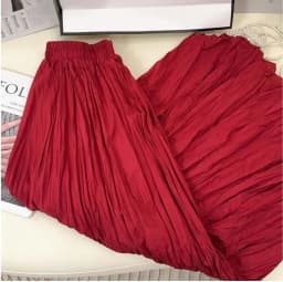 Spring Summer Elastic Waist Skirts Women Wrinkled Soft Solid A Line Long Skirt With Linning