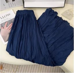Spring Summer Elastic Waist Skirts Women Wrinkled Soft Solid A Line Long Skirt With Linning