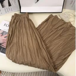 Spring Summer Elastic Waist Skirts Women Wrinkled Soft Solid A Line Long Skirt With Linning