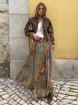 Women Vintage Paisley Print High Waist Maxi Skirt Elastic Waist Boho Retro Style Casual Streetwear Fashion Trendy New Arrival