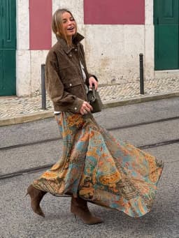 Women Vintage Paisley Print High Waist Maxi Skirt Elastic Waist Boho Retro Style Casual Streetwear Fashion Trendy New Arrival
