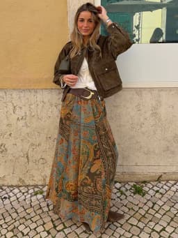 Women Vintage Paisley Print High Waist Maxi Skirt Elastic Waist Boho Retro Style Casual Streetwear Fashion Trendy New Arrival