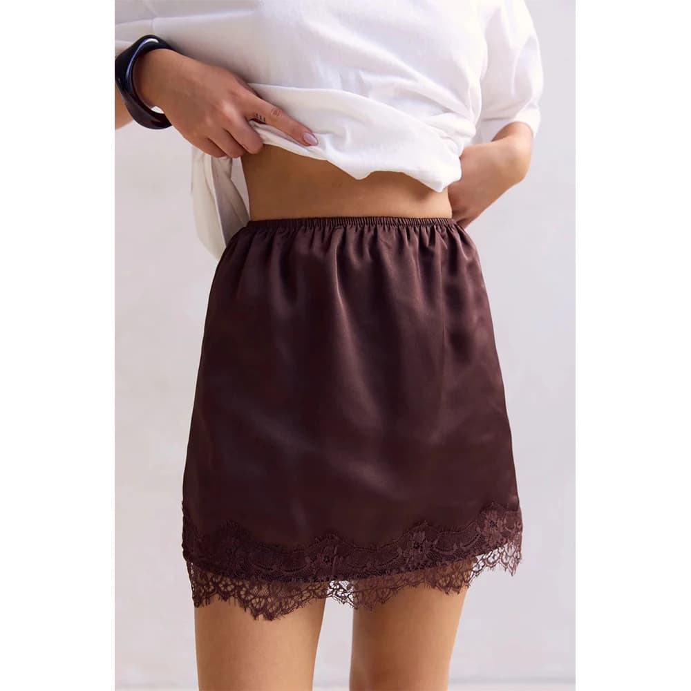 Women Vintage Chic y2k Aesthetic Satin Mini Skirts Lace Trim Patchwork Low Waist Half Slips Skirts Underskirts Streetwear