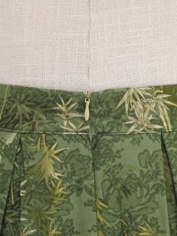 Tonval Green Botanical Print Pleated Skirts for Women 2024 Belted Knee Length Vintage Style 50s Skirt