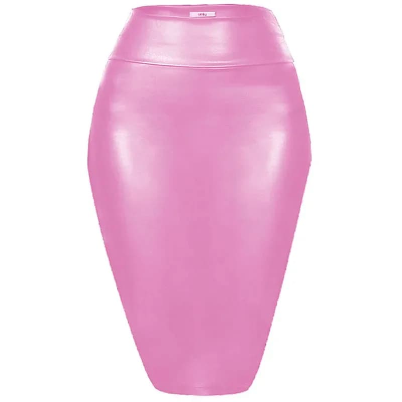 Women's Shiny Metallic Pencil Midi Skirt, Stretchy Coated Spandex, Office Ladies, Gothic Sheath, High Street, Elegant