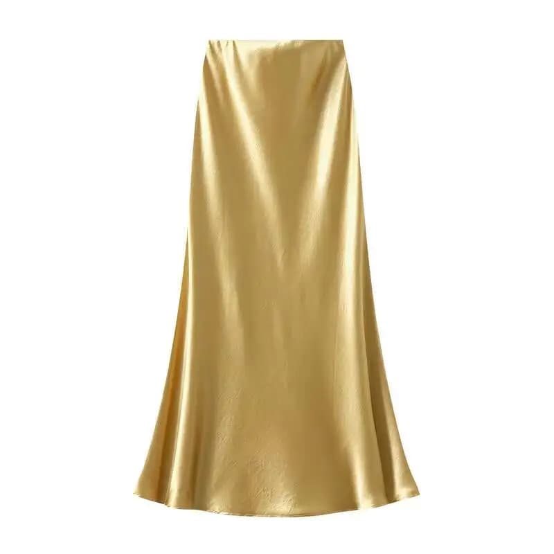 Women Summer Satin Long Skirt 2025 Trendy Elegant High Waist Solid Color Luxury Faldas