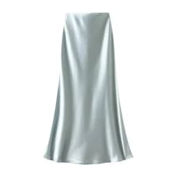 Women Summer Satin Long Skirt 2025 Trendy Elegant High Waist Solid Color Luxury Faldas