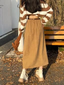 Korean Women's Brown Skirt 2024 Autumn Winter Black High-waisted Corduroy Long Skirt Ladies College Style Pleated A-line Skirts
