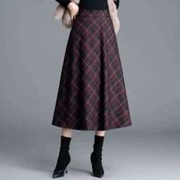 Autumn Winter Long Woolen Skirts Women Vintage Maxi Skirts High Waist Warm Elegant Office Lady Elastic A-Line Plaid Skirt W1788