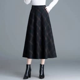 Autumn Winter Long Woolen Skirts Women Vintage Maxi Skirts High Waist Warm Elegant Office Lady Elastic A-Line Plaid Skirt W1788