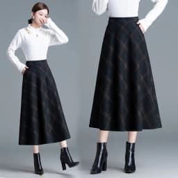 Autumn Winter Long Woolen Skirts Women Vintage Maxi Skirts High Waist Warm Elegant Office Lady Elastic A-Line Plaid Skirt W1788