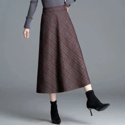 Autumn Winter Long Woolen Skirts Women Vintage Maxi Skirts High Waist Warm Elegant Office Lady Elastic A-Line Plaid Skirt W1788