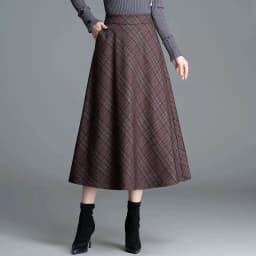 Autumn Winter Long Woolen Skirts Women Vintage Maxi Skirts High Waist Warm Elegant Office Lady Elastic A-Line Plaid Skirt W1788