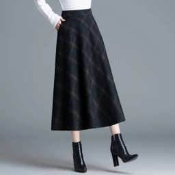 Autumn Winter Long Woolen Skirts Women Vintage Maxi Skirts High Waist Warm Elegant Office Lady Elastic A-Line Plaid Skirt W1788