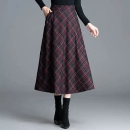 Autumn Winter Long Woolen Skirts Women Vintage Maxi Skirts High Waist Warm Elegant Office Lady Elastic A-Line Plaid Skirt W1788