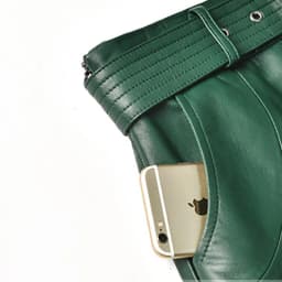 Clothes For Women 2025 Genuine Leather Skirt Female A-line Pockets Wrap Jupe Mujer Midi Long Belt Dark Green Saias Femininas