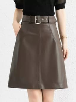 Clothes For Women 2025 Genuine Leather Skirt Female A-line Pockets Wrap Jupe Mujer Midi Long Belt Dark Green Saias Femininas