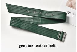 Clothes For Women 2025 Genuine Leather Skirt Female A-line Pockets Wrap Jupe Mujer Midi Long Belt Dark Green Saias Femininas