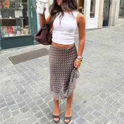 Women Polka Dot Satin Silk Midi Skirt Retro High Waist Lace Trim Long Skirts A Line Vintage Y2k Going Out Streetwear