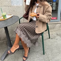 Women Polka Dot Satin Silk Midi Skirt Retro High Waist Lace Trim Long Skirts A Line Vintage Y2k Going Out Streetwear