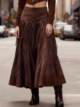 New Ethnic Elegant Solid Tassel Slim Fit Midi Skirt Brown Wide Hem Long Skirt Party Evening Dresses Versatile Female Clothing