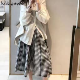 Plaid Skirt Women's Clothing High Waist Big Swing Japanese Jupe 2025 Faldas Mujer De Moda Vintage Saia Fashion Korean Skirts