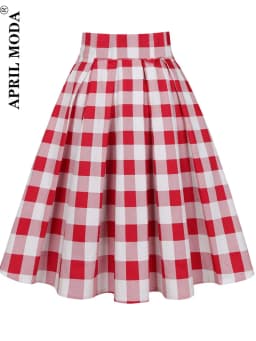 3XL High Waist Floral Rockabilly Pleated Skirts Womens Summer Red Rose Flower Bohe 50s 60s Vintage Skirt Midi Oversized Clothing