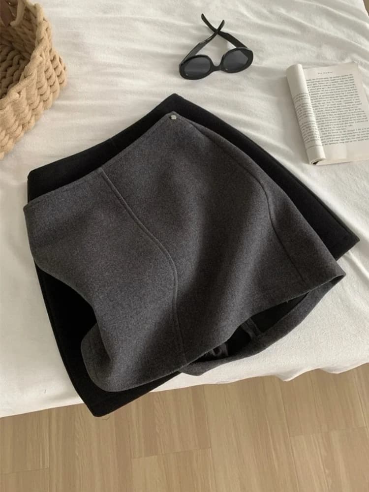 Thickened Woolen Skirt Women's Fashion Slim Fit Wrap High Waist A-Line Short Skirt Autumn Winter Casual Style City Commute