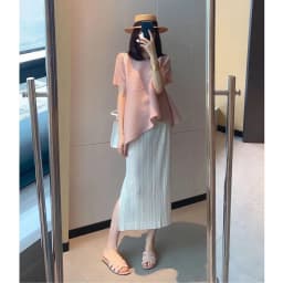 Elegant Pleated Midi Skirt High Waist Straight Cut Slimming Korean Style City Commute Polyester Fiber Wrap Skirt 003