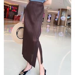 Elegant Pleated Midi Skirt High Waist Straight Cut Slimming Korean Style City Commute Polyester Fiber Wrap Skirt 003