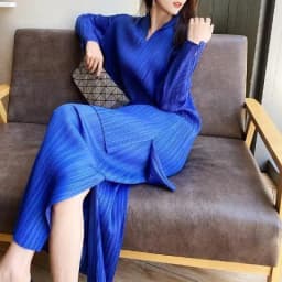 Elegant Pleated Midi Skirt High Waist Straight Cut Slimming Korean Style City Commute Polyester Fiber Wrap Skirt 003