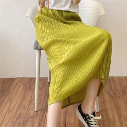 Elegant Pleated Midi Skirt High Waist Straight Cut Slimming Korean Style City Commute Polyester Fiber Wrap Skirt 003