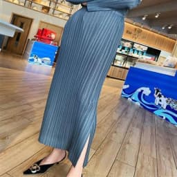 Elegant Pleated Midi Skirt High Waist Straight Cut Slimming Korean Style City Commute Polyester Fiber Wrap Skirt 003