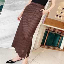 Elegant Pleated Midi Skirt High Waist Straight Cut Slimming Korean Style City Commute Polyester Fiber Wrap Skirt 003