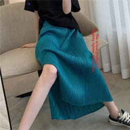 Elegant Pleated Midi Skirt High Waist Straight Cut Slimming Korean Style City Commute Polyester Fiber Wrap Skirt 003