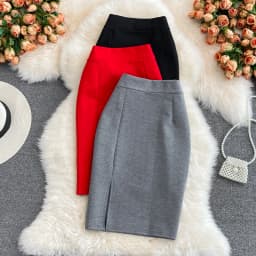 High Waist Midi Skirt Women's OL Profional Slimming Side Slit Wrap A-Line One Step Skirt Autumn Korean Sle Commute