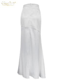 Clacive Sexy Loose White Satin Skirts For Women 2024 Fashion High Waist Long Skirt Elegant Chic Slit Skirt Female Clothing