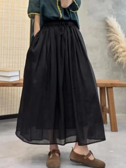 Elegant Artistic Summer New Style Pure Color Loose Waist Fairy Skirt Women's High Waist Midi Skirt A-Line Long Skirt