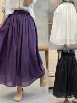 Elegant Artistic Summer New Style Pure Color Loose Waist Fairy Skirt Women's High Waist Midi Skirt A-Line Long Skirt