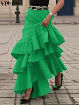 VONDA Women Skirts Elegant Solid Color Party Overskirt 2025 Summer Beach A-Line Ruffled Jupe Casual Loose Bottoms Oversized