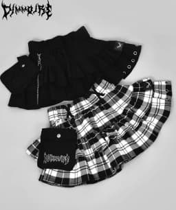 Japanese Harajuku Punk College Style Plaid Cake Ultra Short Skirt Subculture Y2k Girl Autumn High Waist Mini Skirt with Waistbag