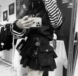 Japanese Harajuku Punk College Style Plaid Cake Ultra Short Skirt Subculture Y2k Girl Autumn High Waist Mini Skirt with Waistbag