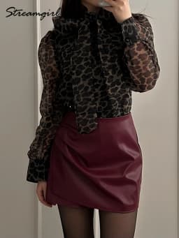 Women PU Mini Skirts With Shorts Black Asymmetric Skort For Women Irregular Short Skirts Spring Faux Leather Skorts Brown Ladies