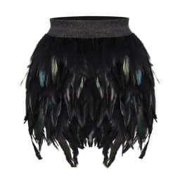 Womens Faux Feather Mini Skirt Elastic Mid Waist A-line Skirt Ladies Mardi Gras Outfit Festivals Carnival Dance Party Supplies